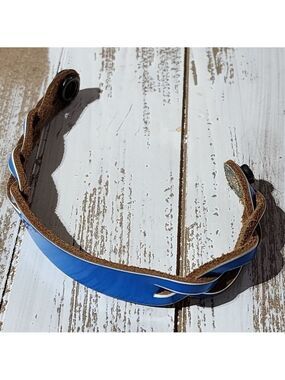 Leather Treaty blue and white braided leather snap bracelet sz 6 3/4"